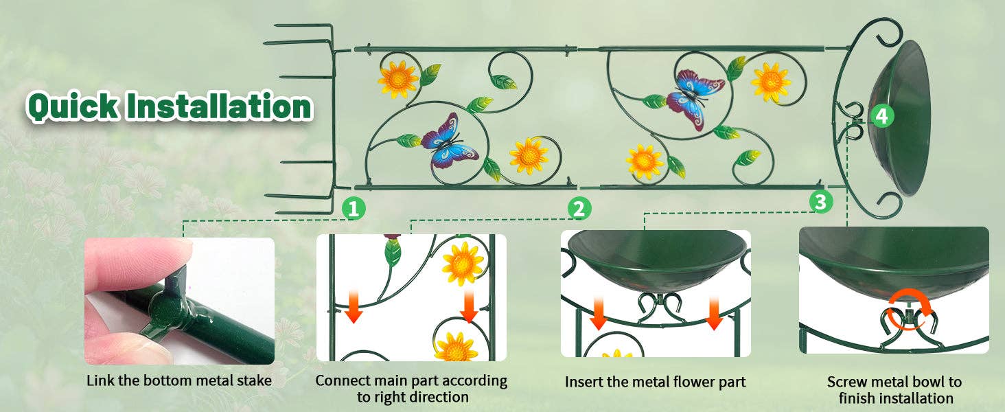 Liffy - Wholesale Bird bath - Green Butterfly Metal Bird Bath Garden Stake Decor5