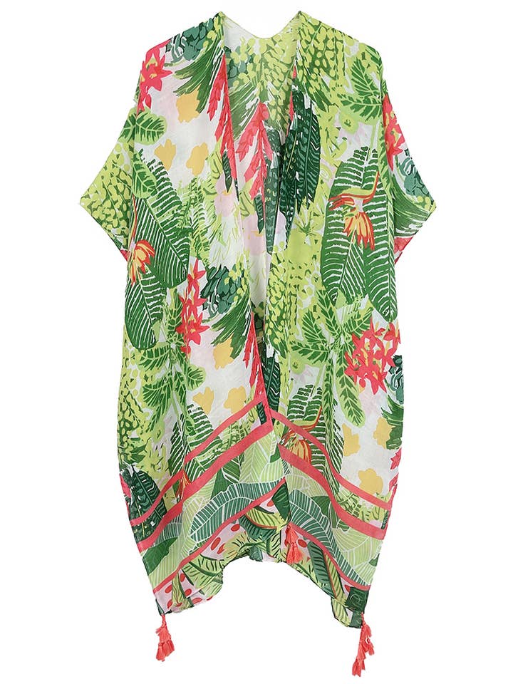 Hana - Wholesale Kimono - Women's - Floral Pattern Print Tassel Summer Kimono2