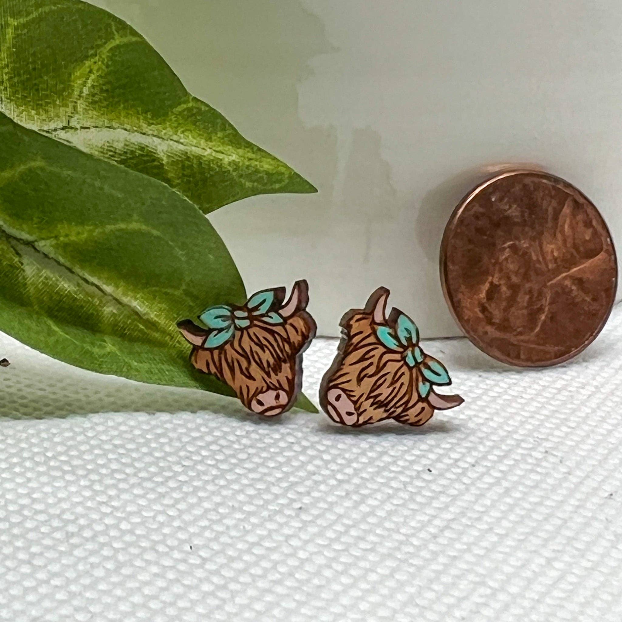 Lady Bear Collections - Wholesale Stud/Post Earrings - Hand Painted Highland Cows1