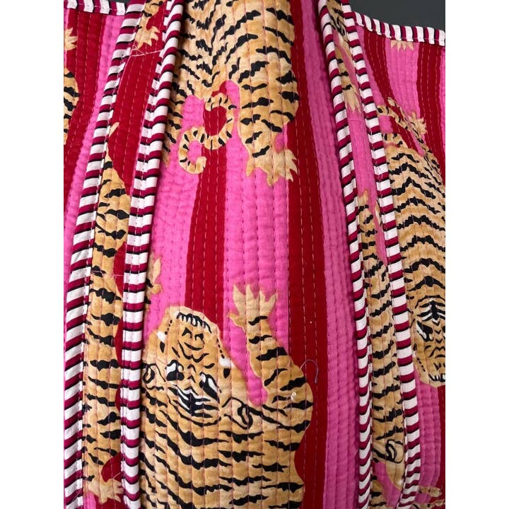 Bhawana Handicrafts - Wholesale Tote Bag - Women's - Tiger & Floral Quilted Reversible Cotton Eco Tote Bag