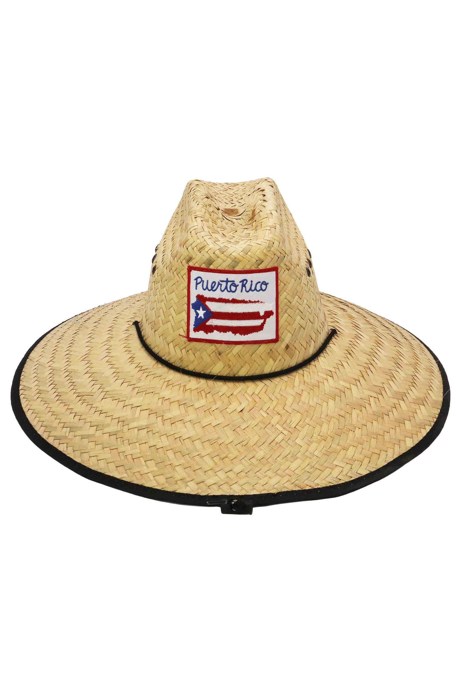 NATURAL BLACK Puerto Rico Flag Eyeleted Straw Lifeguard Hat for wholesale on Faire1