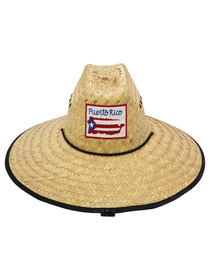 Chapeau de sauveteur en paille avec œillets et drapeau de Porto Rico pour la vente par Cap Zone