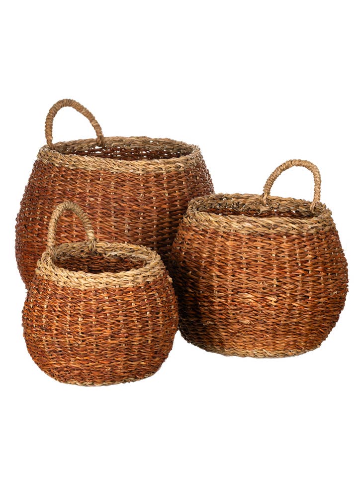 One Set of Three Earth Red Baskets for wholesale by Shoeless Joe Ltd