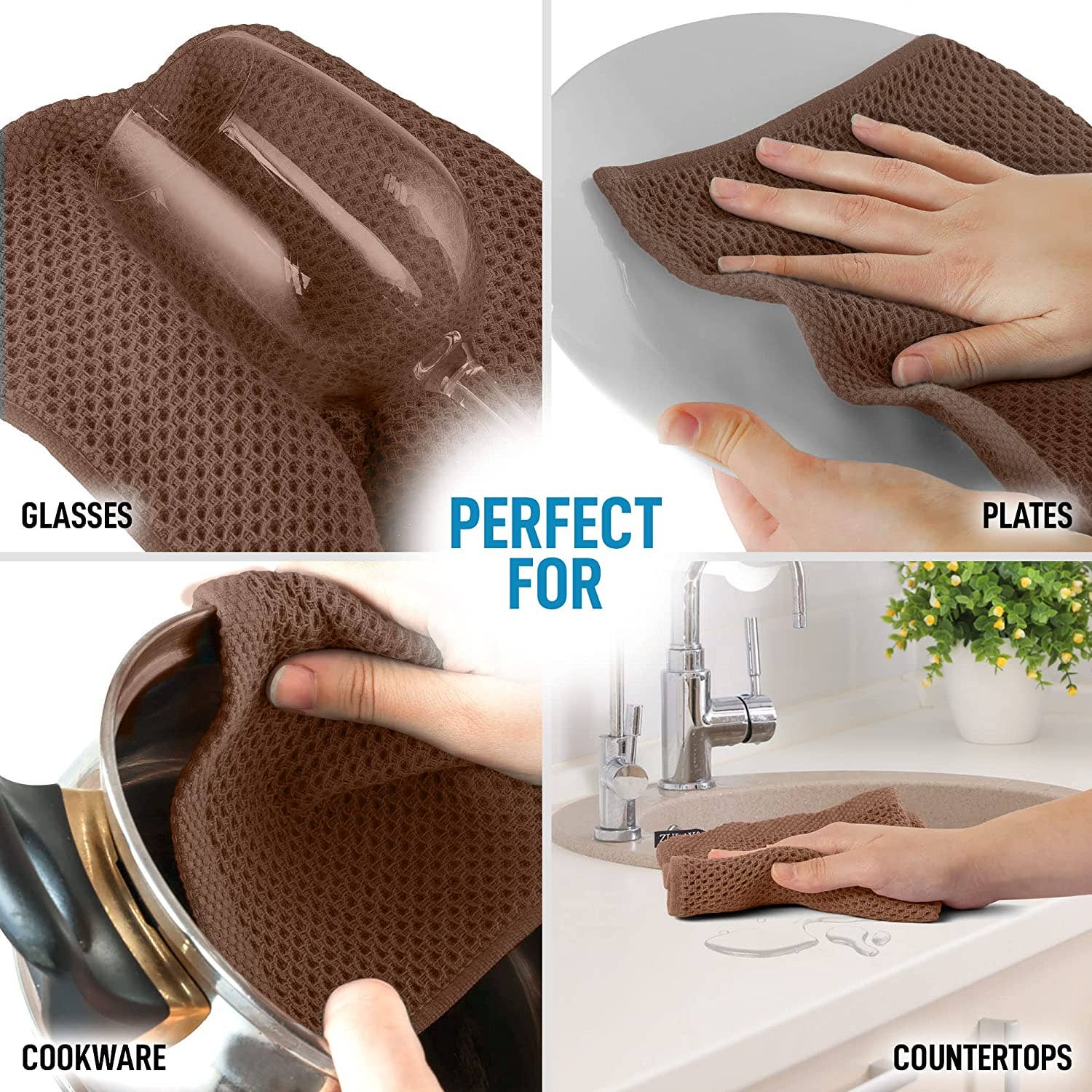 Zulay Kitchen - Vente Torchon - Torchons à vaisselle en tissu gaufré, 12 x 12 pouces (paquet de 3)25