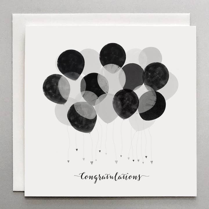 Susan Case Designs - Wholesale Congratulations Card - Black Silver Balloons Congratulations Card