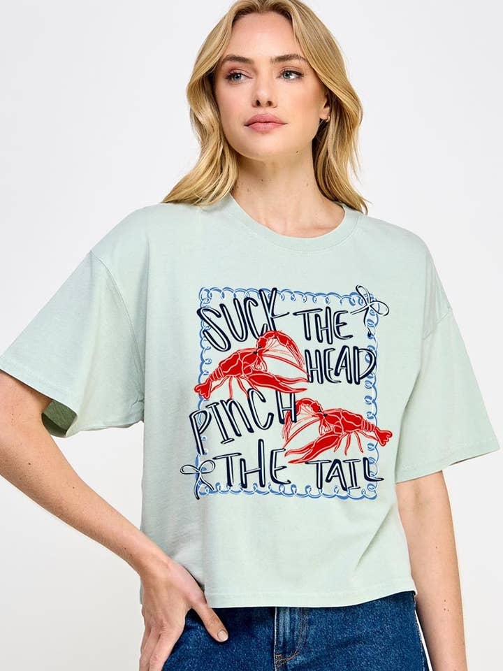 COLORBEAR – wholesale T-shirt (graphic) – women's – Suck The Head Pinch The Tail Graphic Crop Top7