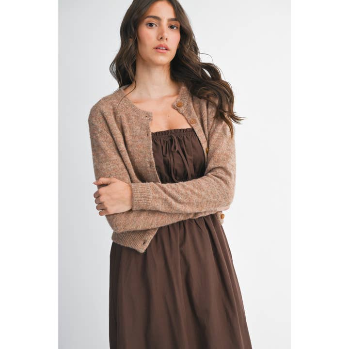 MOCHA MOUSSE ELEGANTLY CRAFTED BROWN KNIT WOOL CARDIGAN for wholesale on Faire3