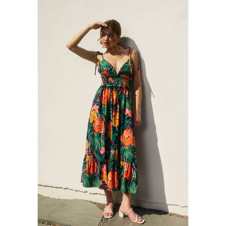 POPPY FIELD Hibiscus Shirred Waist Dress for wholesale on Faire