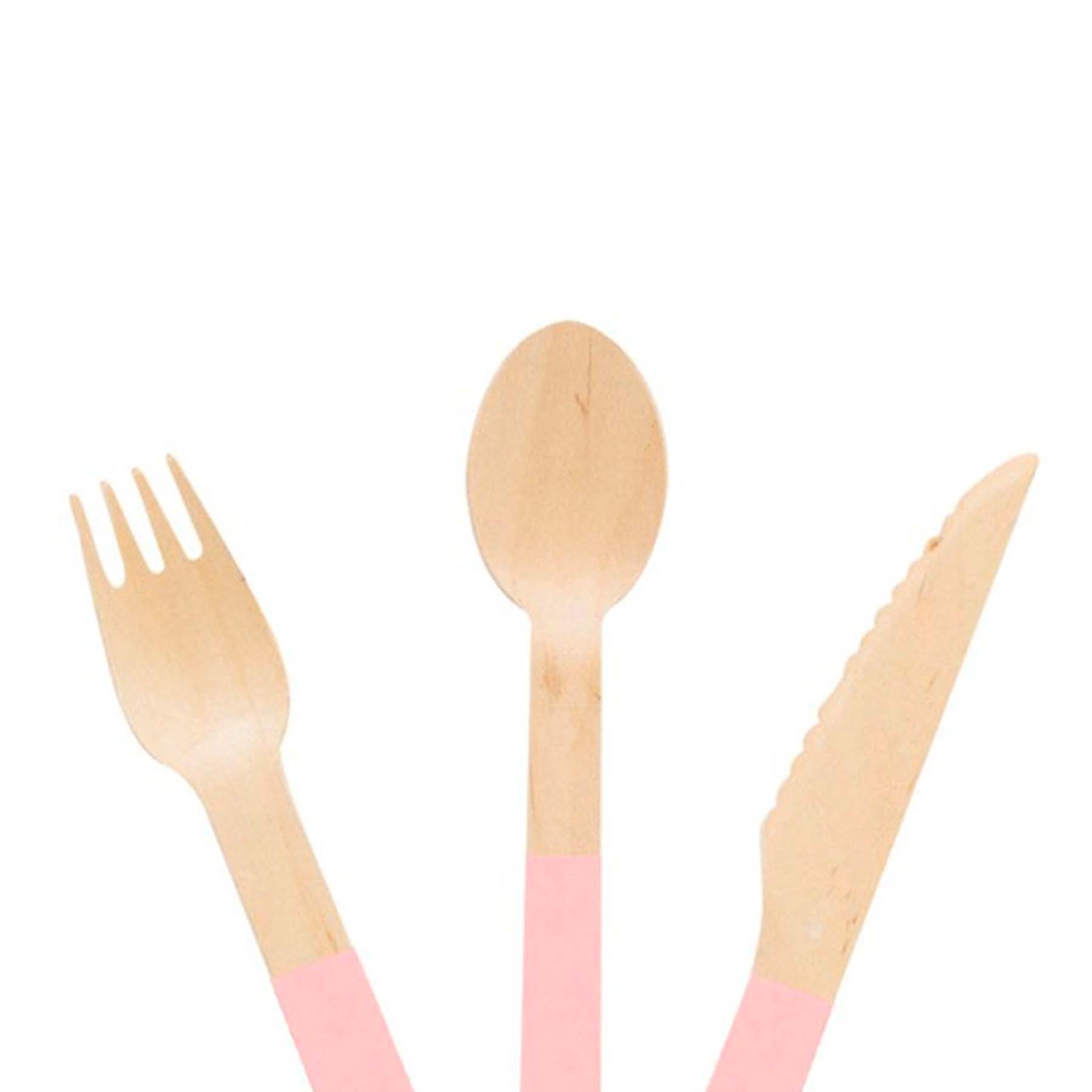 Ellie's Party Supply - Wholesale Disposable Servingware Set - Pastel Pink Wooden Utensils (Set of 24)2