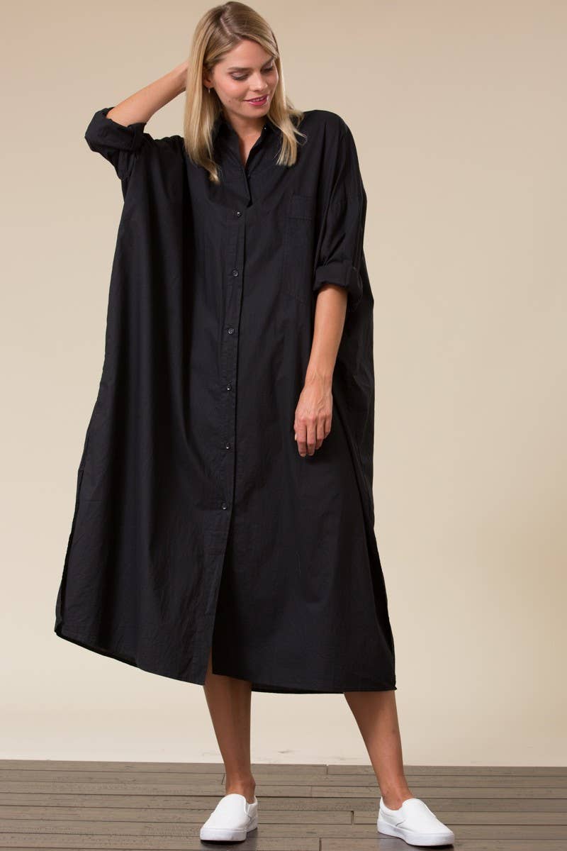 Bloidy - Venta al por mayor Vestido - Mujer - Vestido midi camisero extragrande de algodón blanco - ID300176