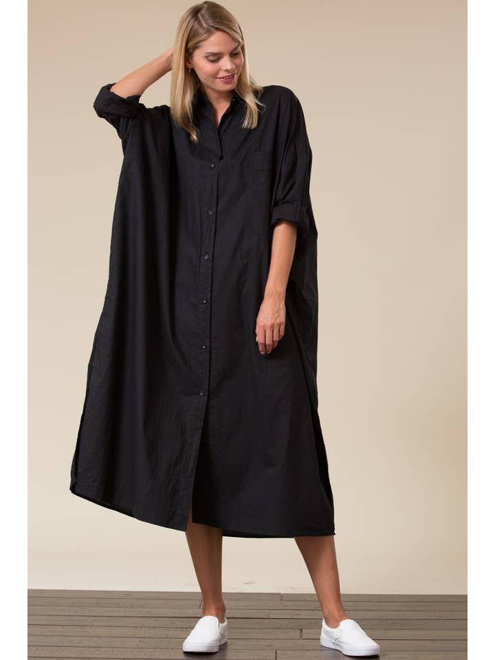 Bloidy - Venta al por mayor Vestido - Mujer - Vestido midi camisero extragrande de algodón blanco - ID300176