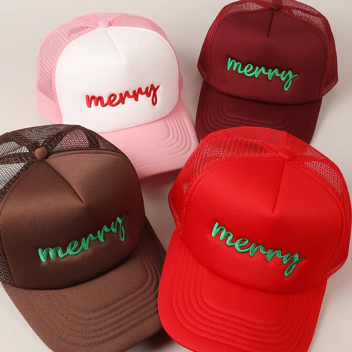 Merry Embroidery Mesh Back Trucker Hat for wholesale by Fashion City
