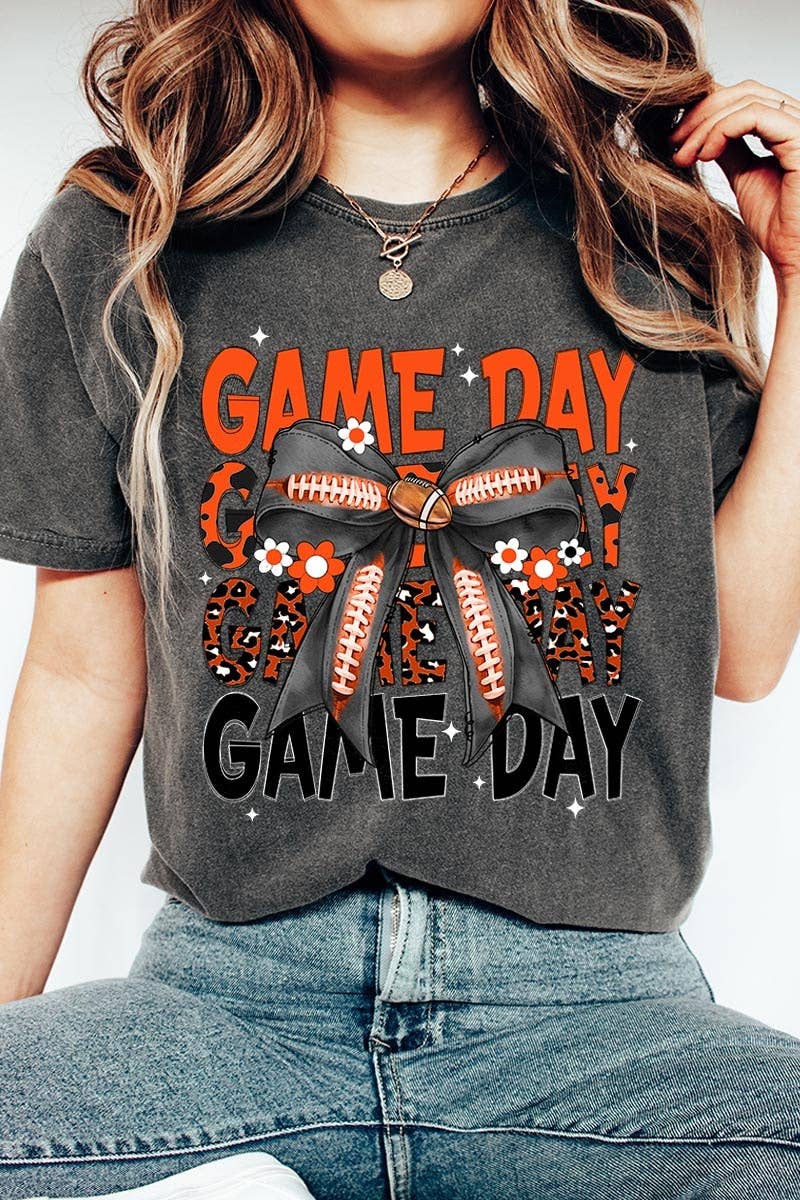 Pink Irene Wholesale – wholesale Tröjor – Dam – Orange Black Football GameDay Bow Plaggfärgad T-shirt16