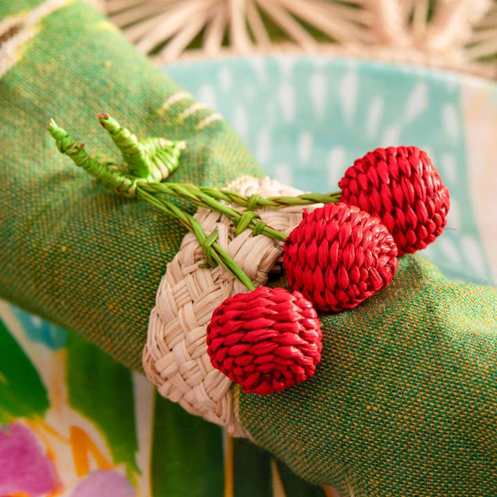 Cherry Fruit Napkin Rings Woven Natural Iraca Straw for wholesale by Washein