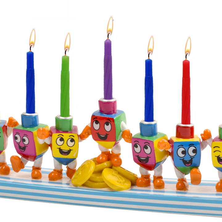 Ner Mitzvah - Wholesale Dreidel - Kids - Hand Painted Menorah - Dancing Dreidels