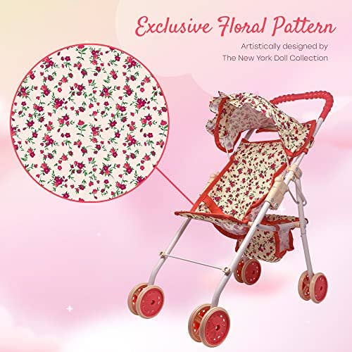 The New York Doll Collection - Wholesale Doll Stroller - Kids - My First Folding Baby Doll Floral Stroller2