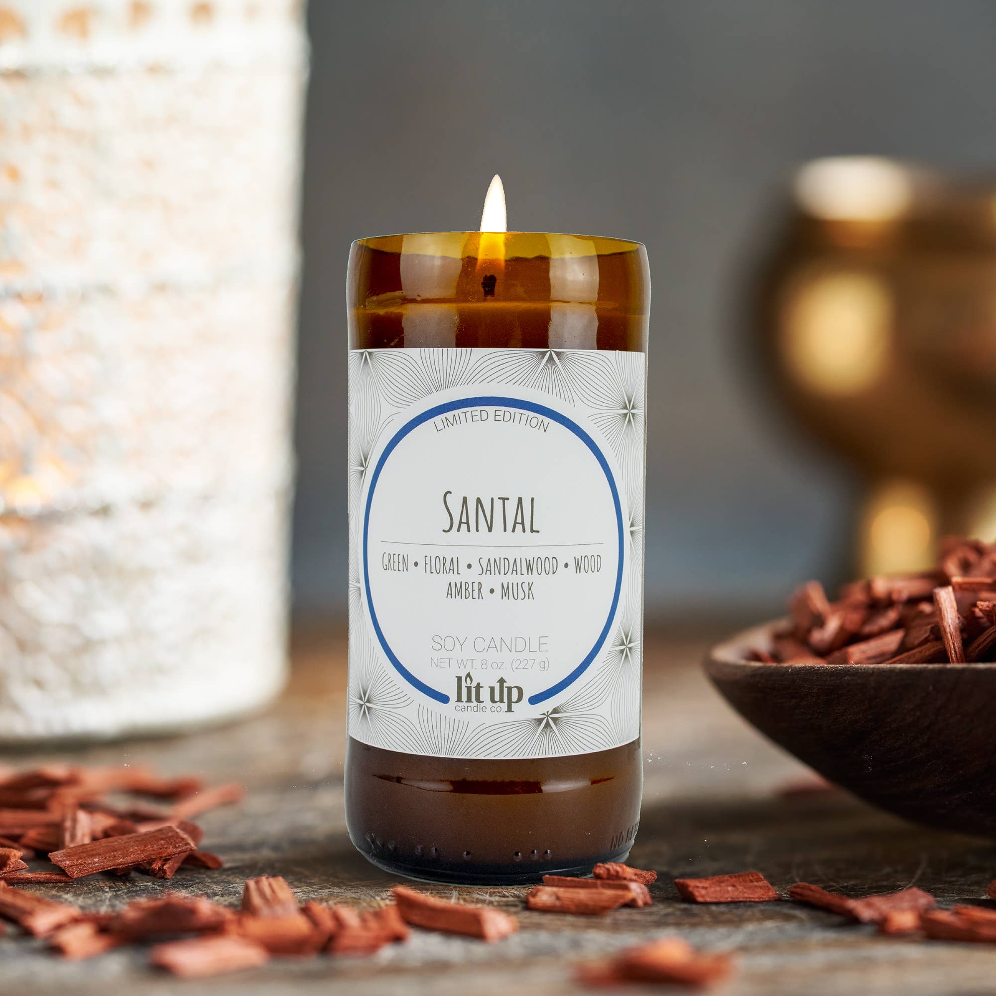 Lit Up Candle Co. - Wholesale Jar/Filled Candle - Santal scented 8 oz. soy candles in beer bottles3