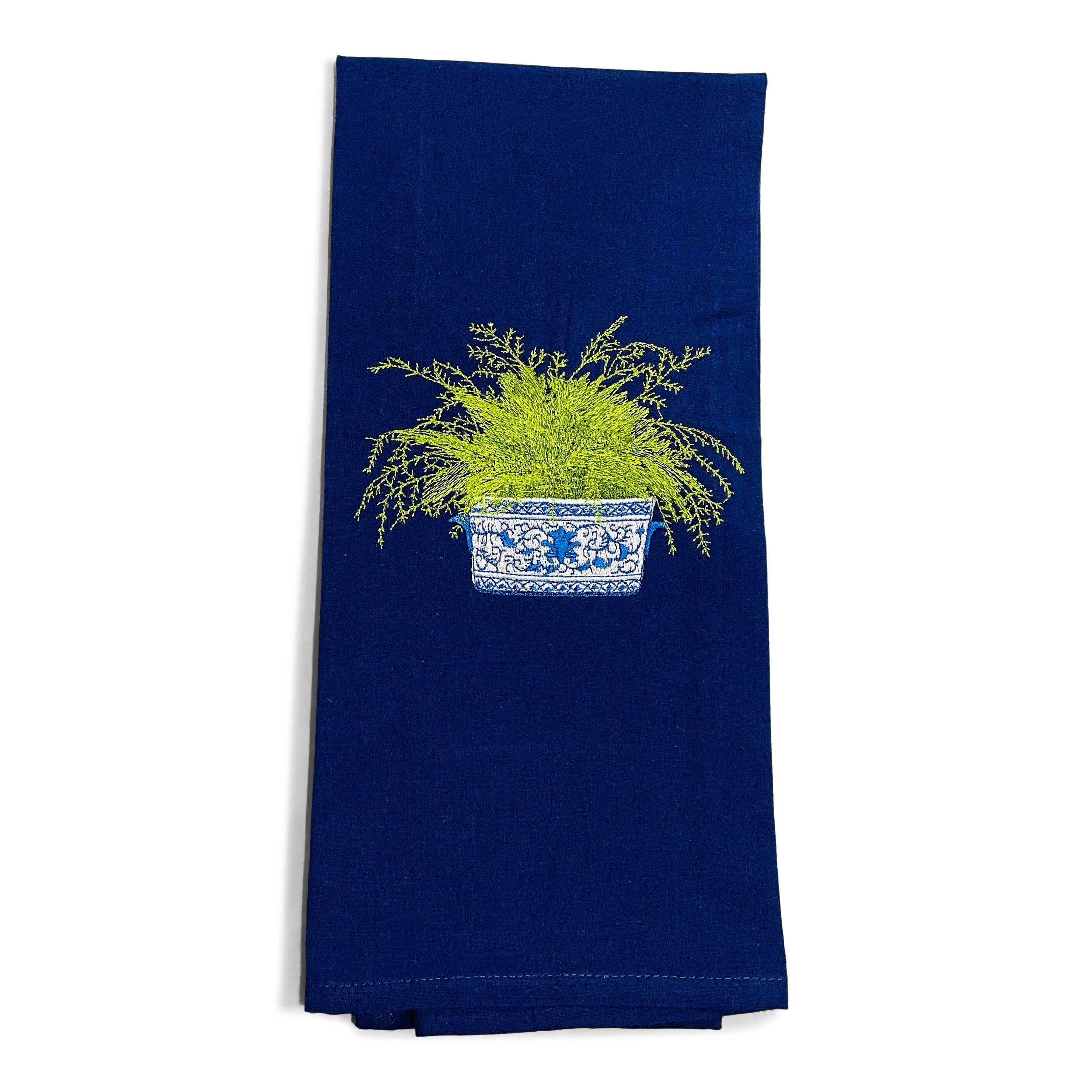 Vibrantly Blue - Wholesale Tea Towel - Towel - Fern in Chinoiserie Planter1