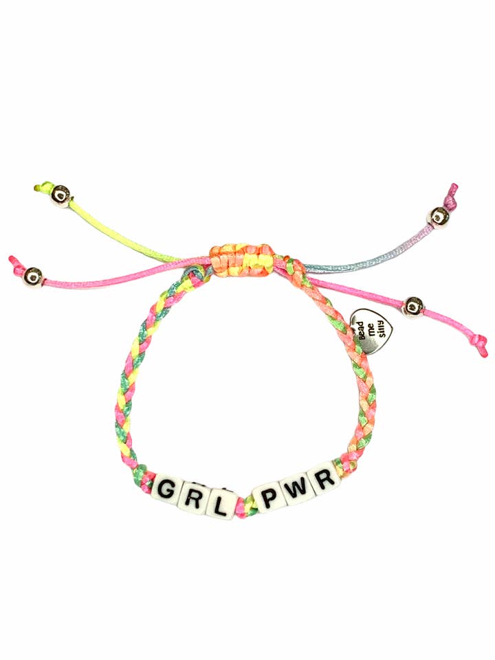 Bracelet tressé ajustable Girl Power (néon pastel) pour la vente par Bead Me Silly