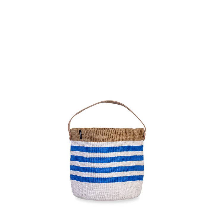 Kiondo basket | Thin stripe blue with handle S for wholesale by Mifuko