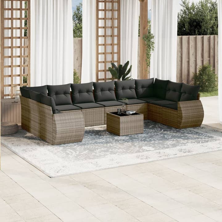 Outdoor Sofa Set Grey PE Rattan, Powder-Coated Steel, Tempered Glass for wholesale by American Smart