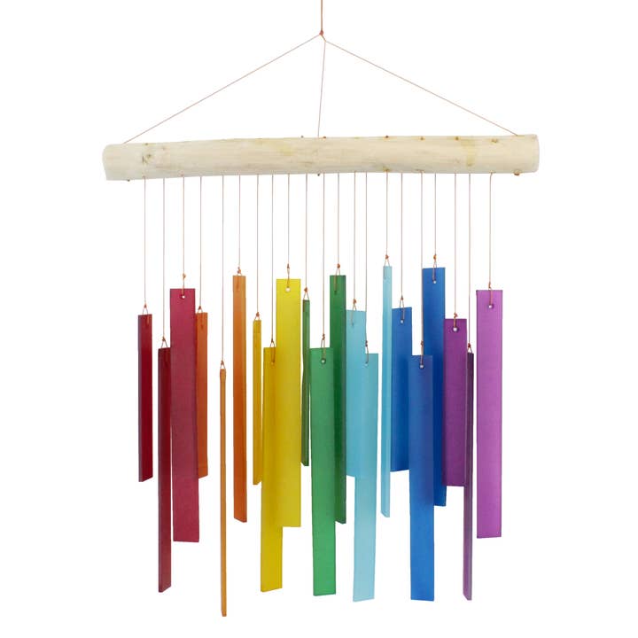 Cohasset Gifts – wholesale Wind chime – Rainbow Rectangles Tumbled Glass Wind Chime
