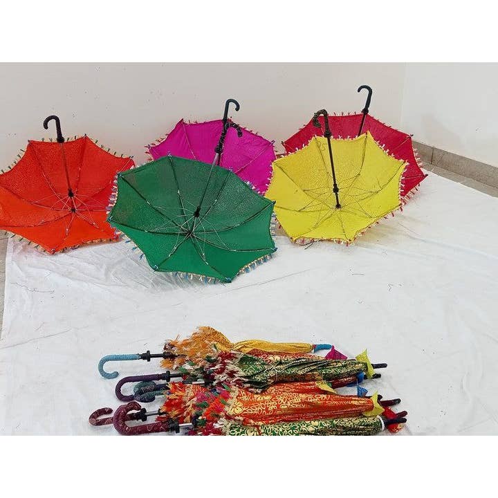 Bhawana Handicrafts - Wholesale Umbrella – Women's - 5 Pieces Indian Floral Design Decorative Umbrella Wedding