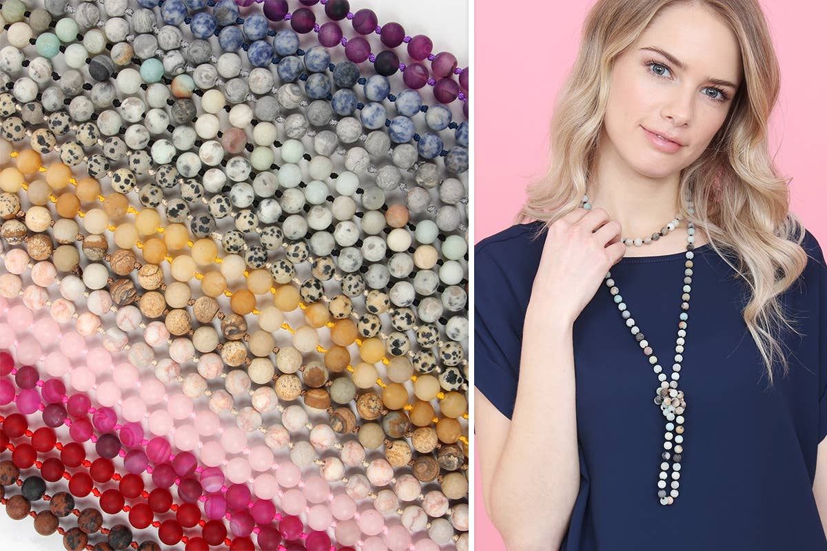 MYS Wholesale Inc - Wholesale Beaded/Pearl Necklace - Natural Stone Hand Knotted Long Necklace26