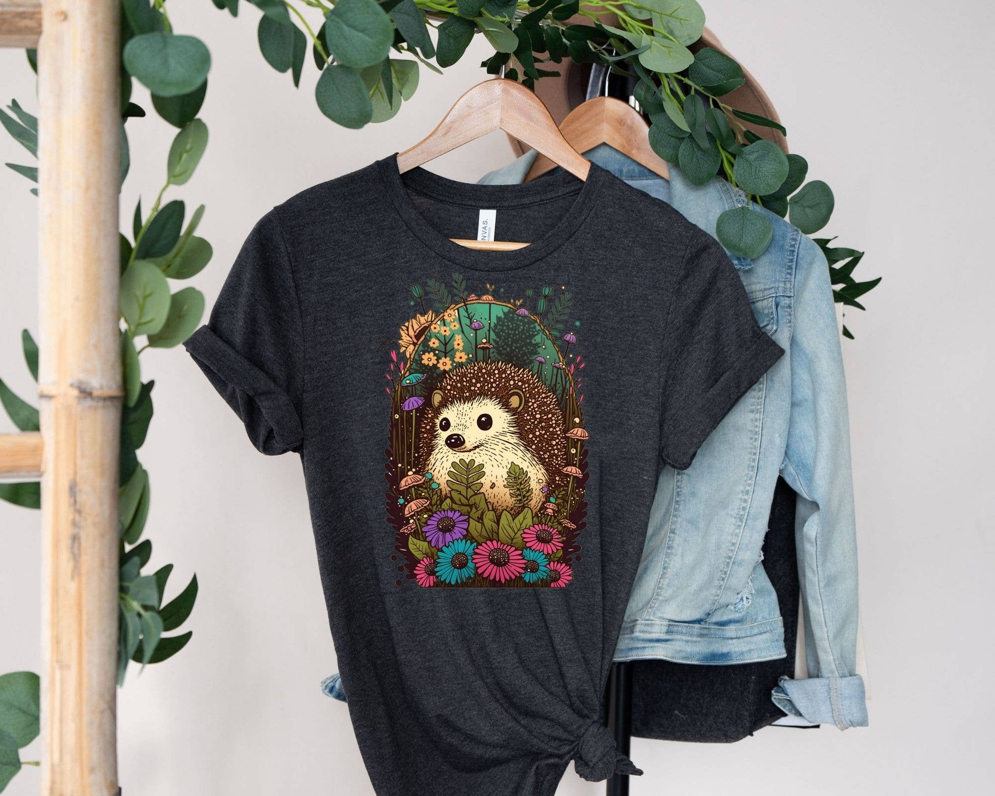 Vivtrek - Wholesale Screen Printed T-Shirt - Women's - Baby Hedgehog Floral Cottagecore Tshirt, Flower2