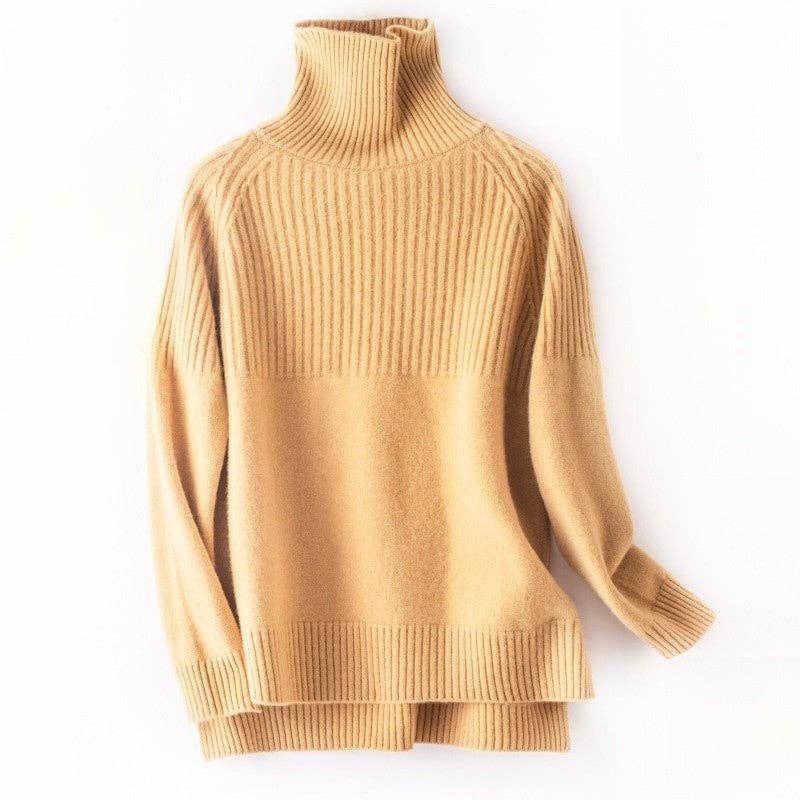 FurDecoration – wholesale Knitted jumper – Women′s – Solid Color Turtleneck Loose Plus Size Thickened Sweater0
