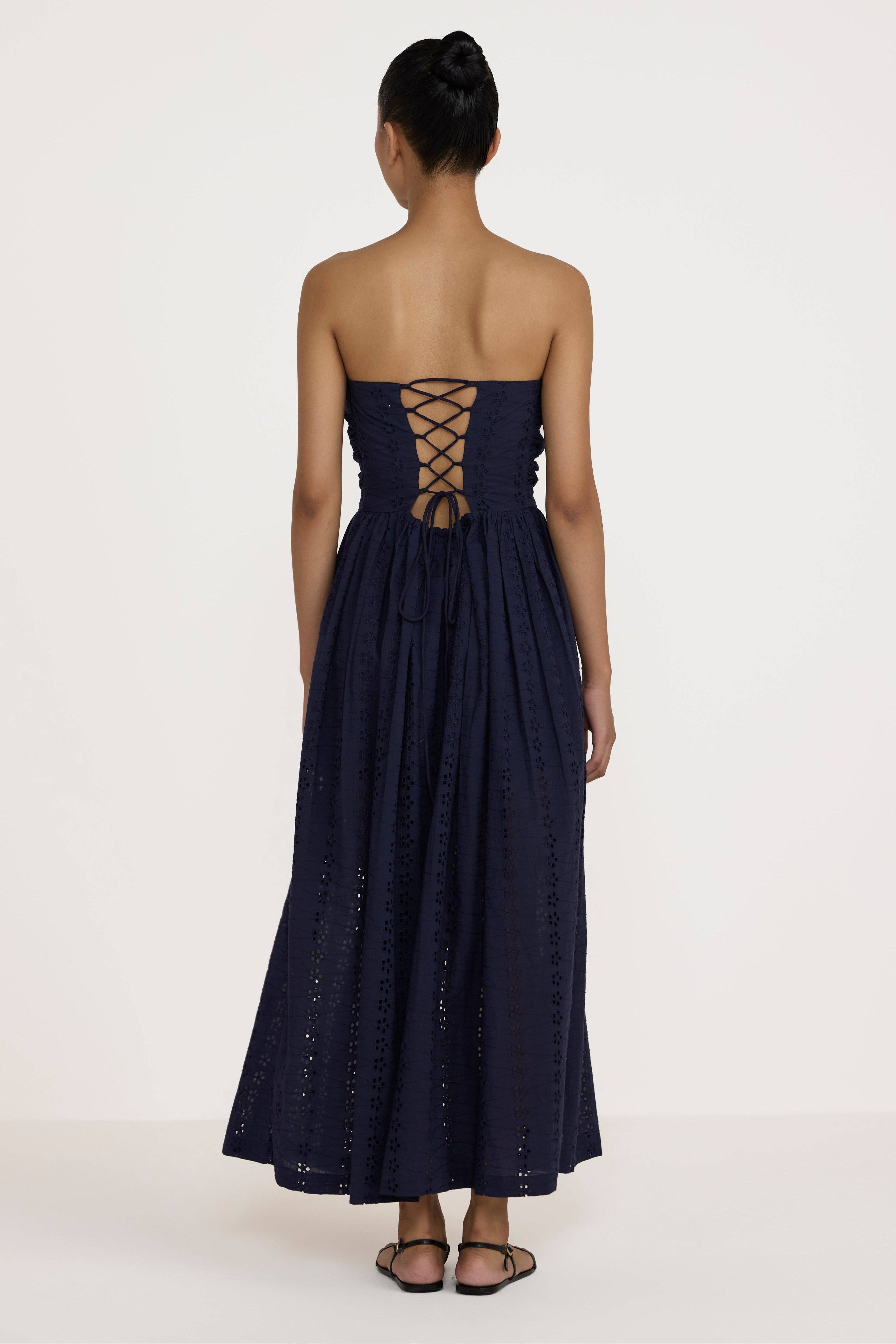 LAUDE the Label - Wholesale Dress - Women's - Strapless Tie Back Dress - Navy Lace1