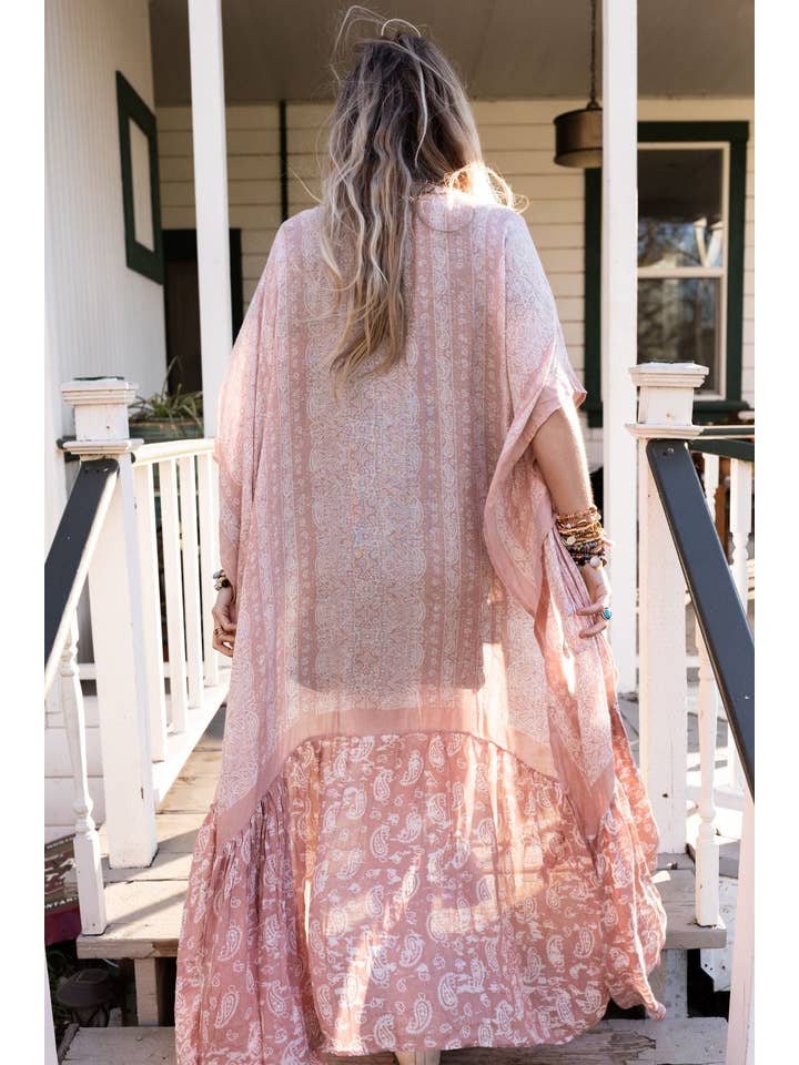 Paisley Tapestry Free Flow Duster Kimono - Blush for wholesale on Faire