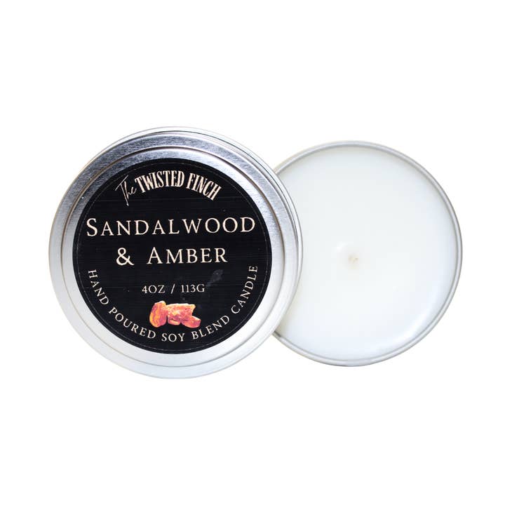 Sandalwood & Amber Small Candle Tin for wholesale by The Twisted Finch, LLC