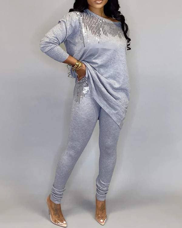 Queen Fashion - Wholesale Hemd- en rokset - Dames - set met lange mouwen en split met pailletten3