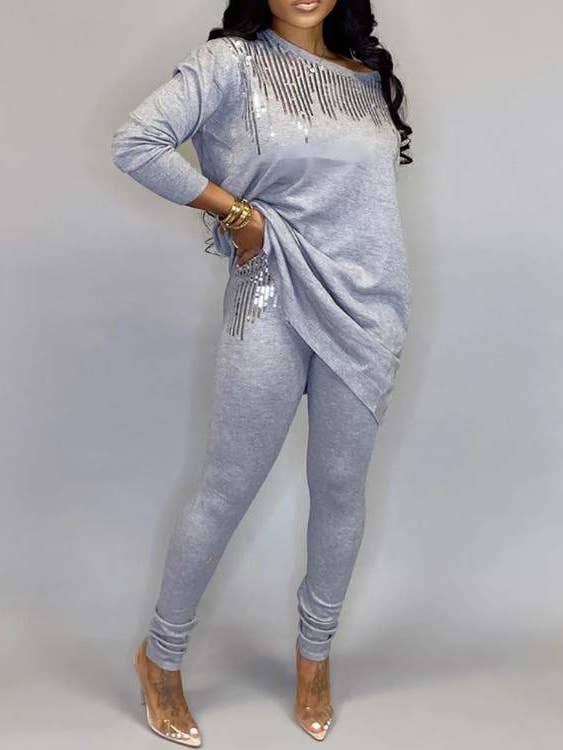 Fashion Combination - Wholesale Top & Pant Set (NOT Loungewear) - Women's - sequins slit long sleeve top pants set3