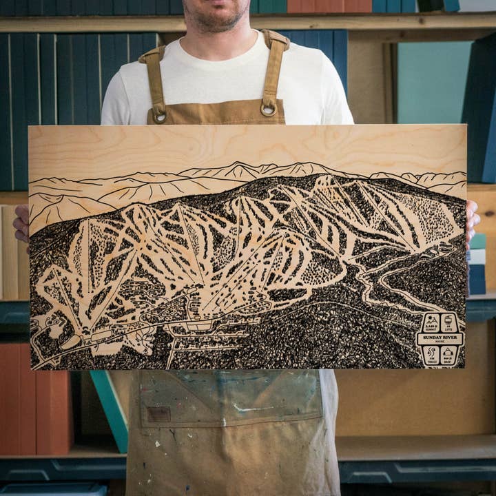 Mappa delle piste da sci di Sunday River, Maine per la vendita all'ingrosso da parte di Benoit's Design Co.