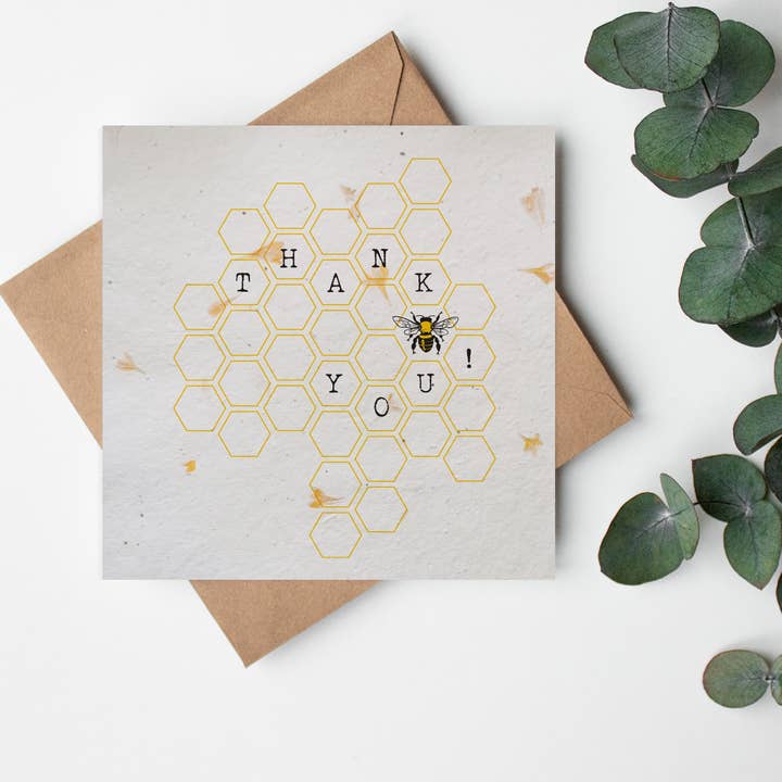 A6 Seed Paper Greeting Card - Bee - Thank You for wholesale by Little Green Paper Shop