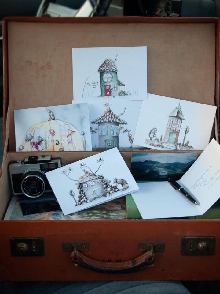 Ensemble de cartes de correspondance Petites Maisons pour la vente par Katie Crawford Art