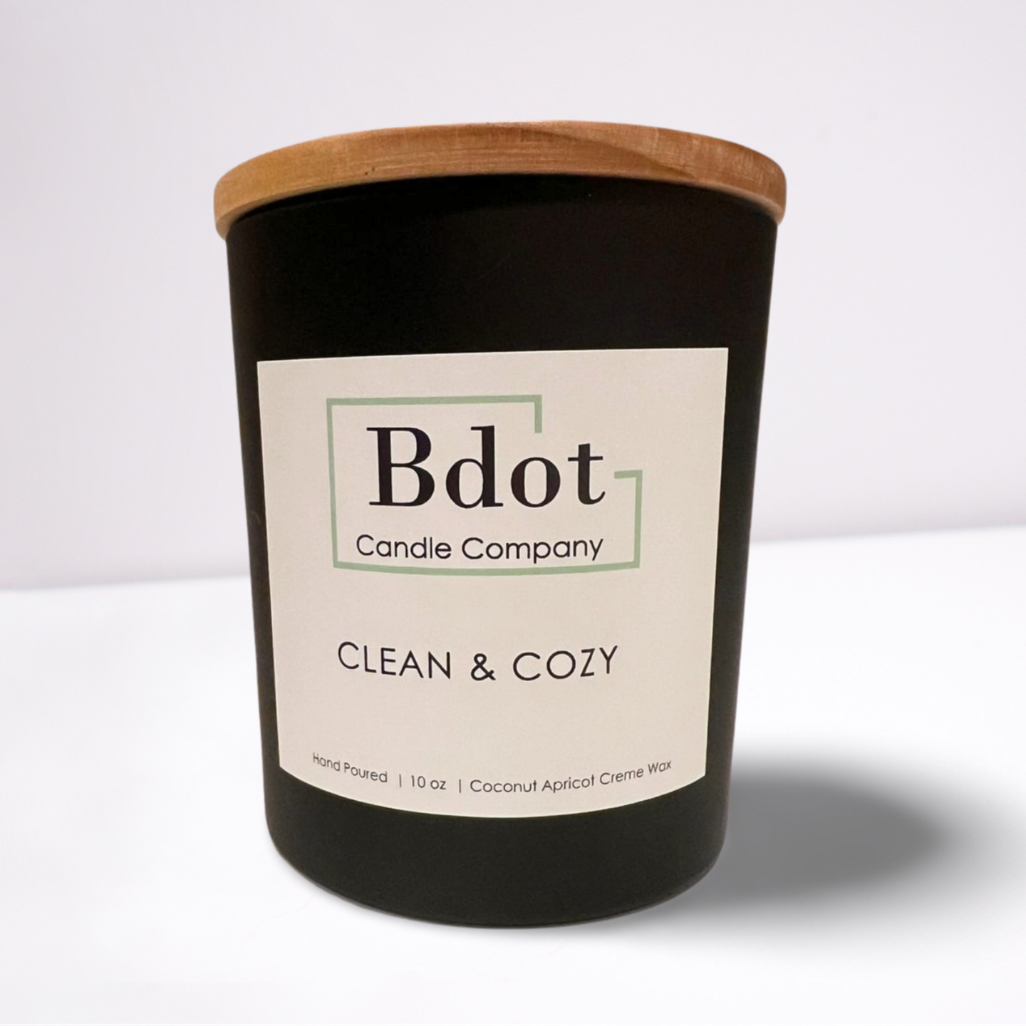 B Dot Candle Company - Wholesale Jar/Filled Candle - Clean & Cozy - 10 oz Matte Black Glass Coconut Wax Candle2