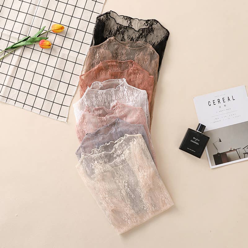 Rosa Clothing - Wholesale T-Shirt - Women's - Semi Sheer Mesh Floral Lace Layering See Through Top10