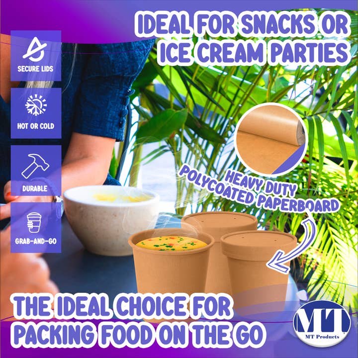 MT Products - Wholesale Disposable Cup - MT Products Brown Paper Soup Cups with Lids4