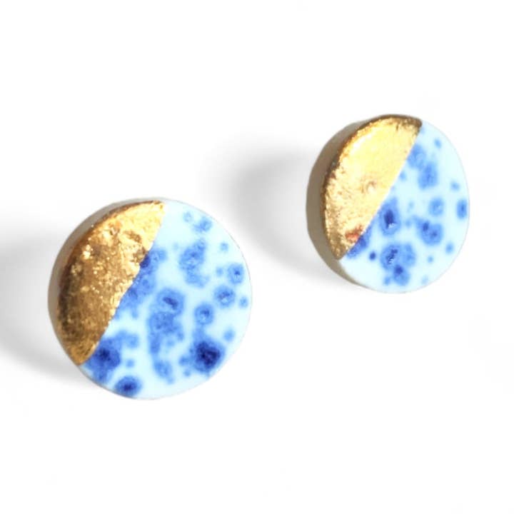 Small Circle Studs - Blue Speckle + Gold for wholesale by StitchPrism