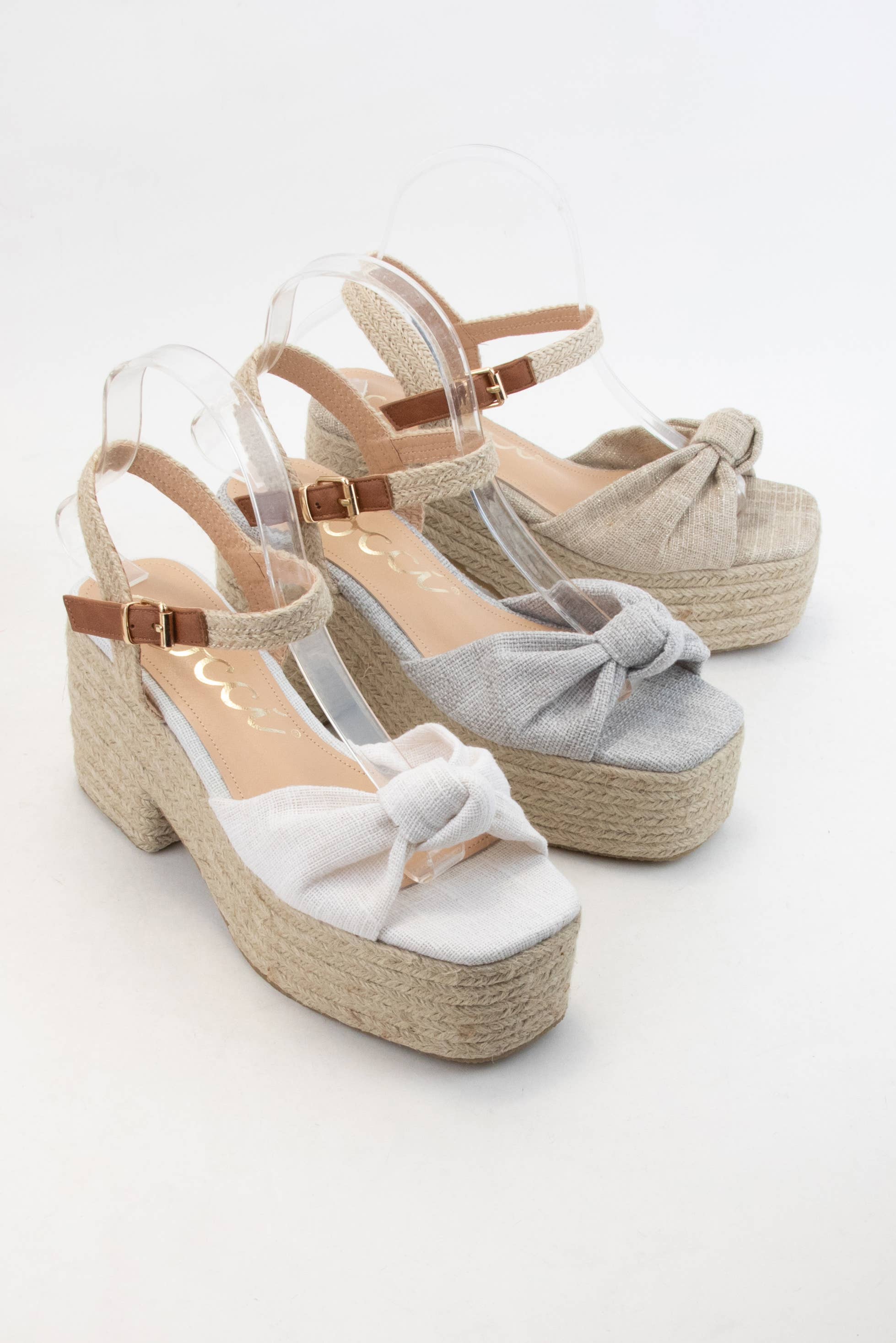 CCOCCI - Vendita all'ingrosso Scarpe con plateau - Donna - ESPADRILLAS SPESSE CON TOMAIA ANNODATA IN LINO PALMER, TACCO PLATEAU11