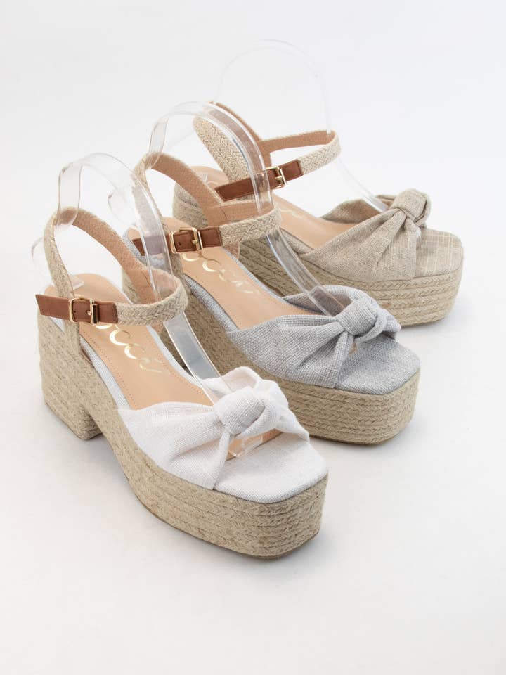 CCOCCI - Vendita all'ingrosso Scarpe con plateau - Donna - ESPADRILLAS SPESSE CON TOMAIA ANNODATA IN LINO PALMER, TACCO PLATEAU11