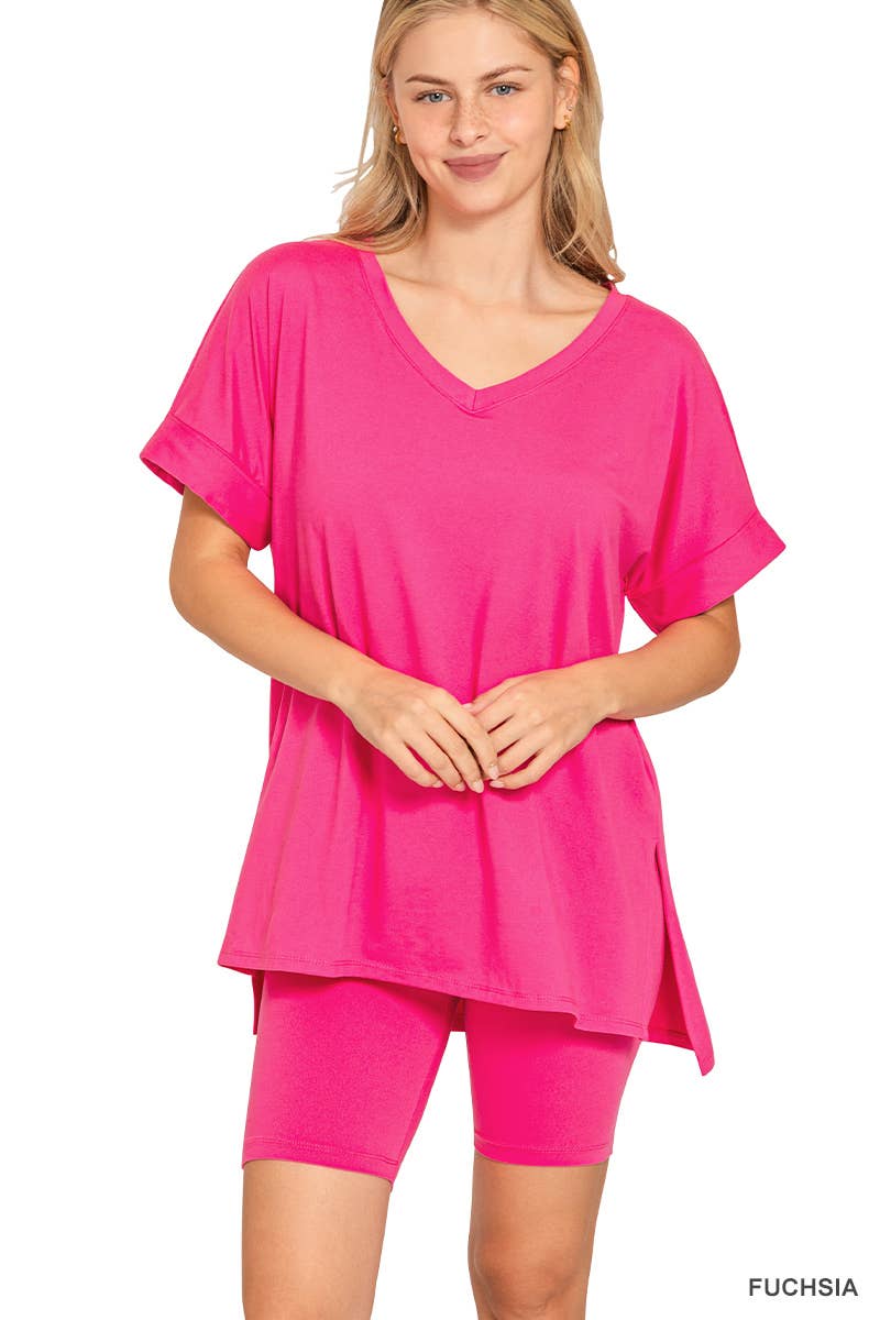 Vanilla Monkey - Wholesale Top & Short Set (NOT Loungewear) - Women's - Brushed Dty Microfiber V-neck Top And Biker Shorts8