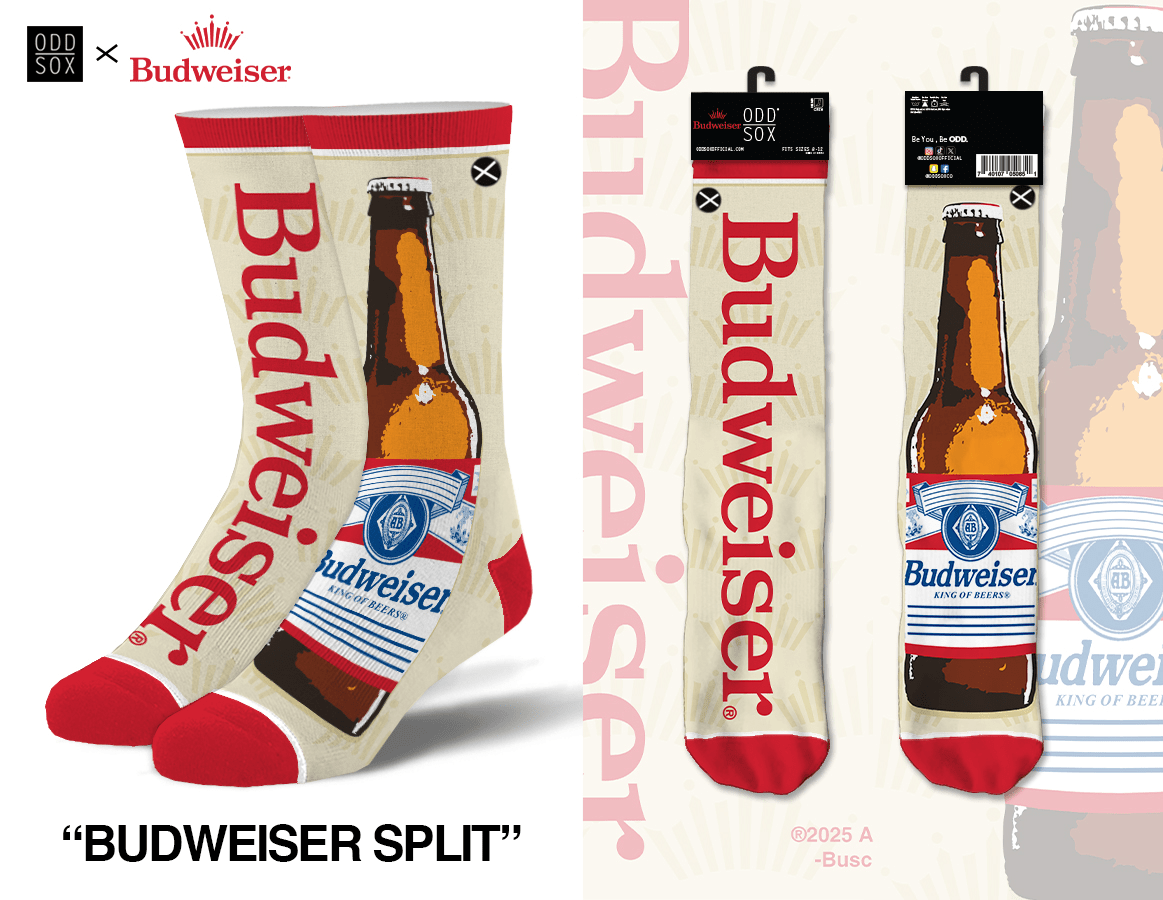 Odd Sox - Wholesale Socks - Unisex - Budweiser Split - Mens Crew Straight0
