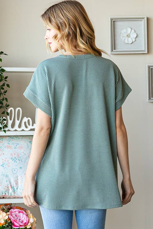 HEIMISH - Wholesale Tunic - Women's - ET7523-12 SOLID RIBBED LETTERING TOP2