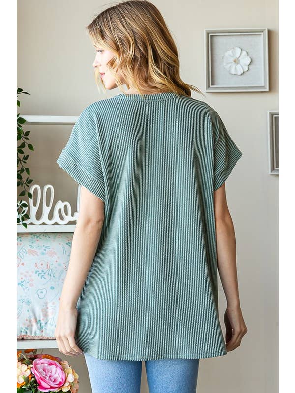 HEIMISH - Wholesale Tunic - Women's - ET7523-12 SOLID RIBBED LETTERING TOP2