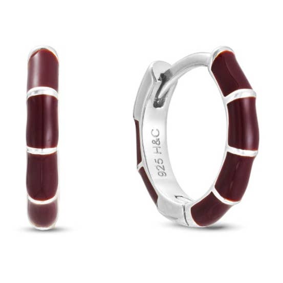 Diablo enamel and white gold plated huggie hoop earrings for wholesale by Helix & Conch