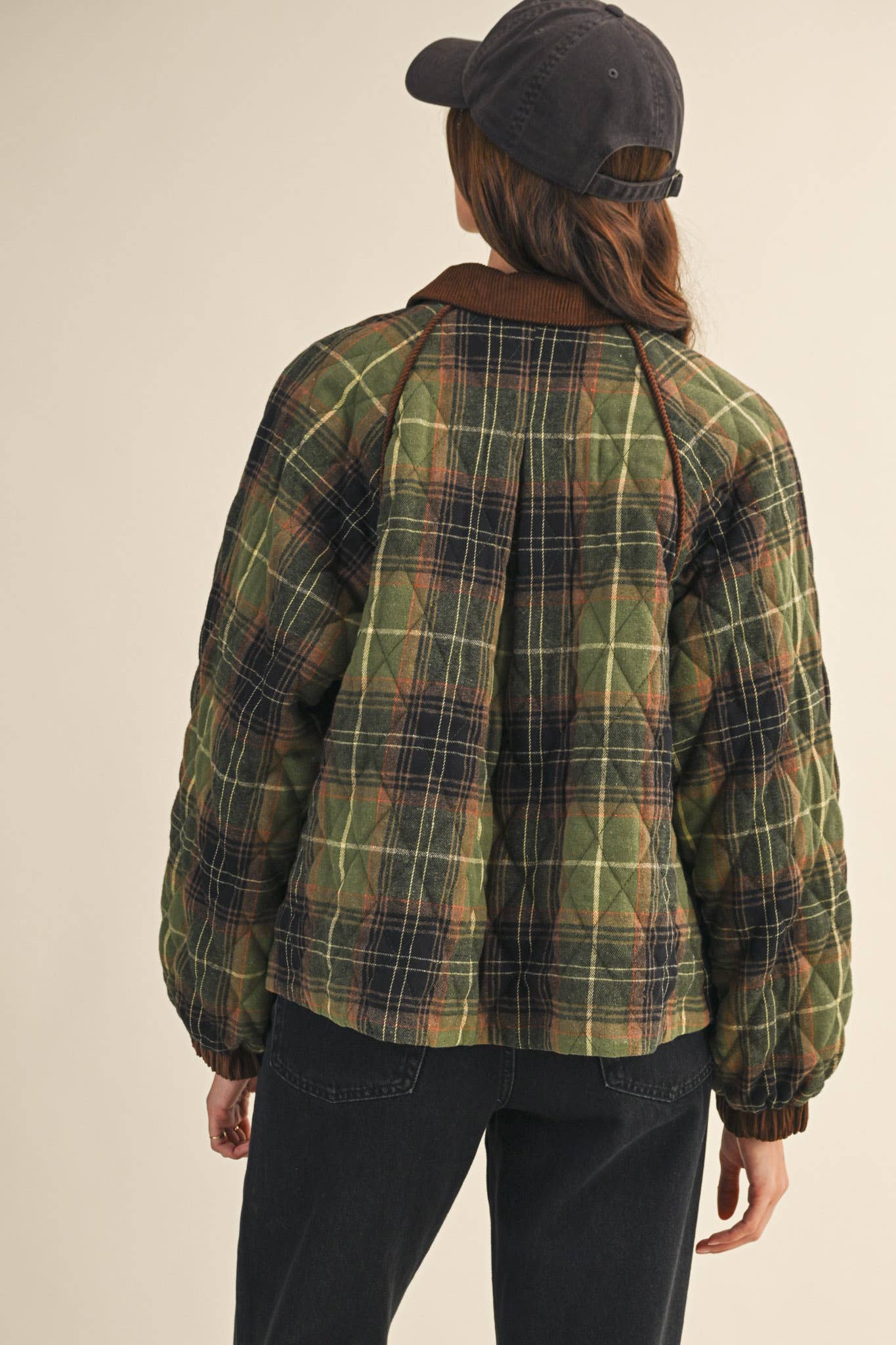 &MERCI - Wholesale Jacket - Women's - PLAID QUILTED JACKET WITH CONTRAST CORDUROY DETAIL MJK411517